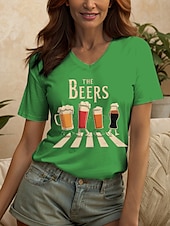 billige Humor og sitater t-skjorte-Oktoberfest Dame T skjorte Grafisk Bokstaver Årgang Stilfull Klassisk Kortermet V-hals Vanlige topper Daglig Trykt mønster Svart Hvit Rød Blå Lilla Sommer Vår