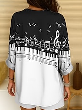 abordables Tops de Rayas y Geométricos para Mujeres-Túnica de Blusa para Mujer Festival de Música Cuello en V Manga Larga Boho Casual Tops Gráfico Geométrico Elegante Vintage Tropical Tops Regulares Impresión Diaria Blanco Y Negro