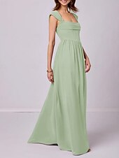 baratos Vestidos para Madrinhas-Vestido de madrinha linha A, alças, sem mangas, elegante, longo, chiffon, com pregas / franzido, 2025