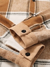 baratos Casacos &amp; Sobretudos para Homem-Homens jaqueta leve Jaqueta de Camisa Jaqueta casual Cabana Férias Diário Respirável Bolsos Primavera Outono Xadrez Moda Clássico Lapela Padrão Preto cáqui Casaco