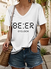 economico Maglietta di Umorismo &amp; Citazioni-Oktoberfest Per donna Maglietta Grafico Lettera Vintage Elegante Classico Manica Corta Scollo a V Top Regolari Quotidiano Stampato Nero Bianco Giallo Rosso Blu Estate Primavera