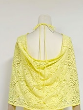 abordables JAUNE-Sirène / Trompette Robe de Soirée Élégant Robe Formel Mariage Longueur au sol Manche Courte Col haut Dentelle avec Châle 2025