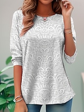 voordelige Effen t-shirt-Dames T-shirt Lange Mouw Crew Neck Lange Mouw Tuniek 3D Print Bloem Elegant Vintage Reguliere Tops Dagelijkse Uitgaan Weekend Print Pareltje Voorherfst