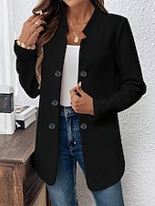 billiga Blazers och kostymer-Dam Kavaj Bekväm Andningsfunktion Knappar Ledigt Slät Kontor Gata Ledigt Dagliga kläder Enkelknäppt Normal Hög krage Normal Långärmad Ytterkläder Svart Vit Rodnande Rosa Sommar Höst