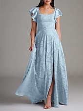 billiga Brudtärneklänningar-A-linje Bridesmaid Klänning Scoophals Ärmlös Elegant Golvlängd Chiffon med Volanger  Delad Framsida