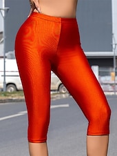 baratos Leggings lisas-Mulheres Calças Capri Leggings Casual Roupa Esportiva Comprimento da panturrilha Cintura Alta Tecido Cintura elástica Respirabilidade Com Stretch Férias Rua Roupa Diária Preto Roxo Laranja Vermelho