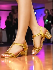 voordelige Hakken Sandalen-Gouden damessandalen met blokhak en strass-bandje - glamoureuze feestschoenen voor het nachtleven, clubevenementen en speciale avonden
