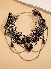 billige Halloween-tilbehør-Armbånd i gotisk blonde til dame med anheng og kjeder i svart edelsten, armbånd i vintage steampunk-stil til Halloween-kostymefest eller cosplay-tilbehør