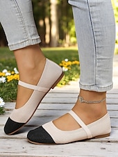 preiswerte Ballerinas für Damen-Zweifarbige Damen-Ballerinas aus Strick mit Riemen – atmungsaktive, lässige Mary-Jane-Schuhe für den Alltag, Spaziergänge und Frühlingsausflüge