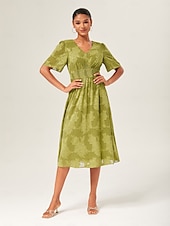 economico vestito casual-Per donna Abito Elegante Verde Manica Corta Jacquard Jacquard Primavera &amp; Estate Scollo a V Abito elegante Vacanza Data S M L