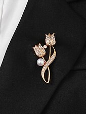 olcso Női sálak-Női strasszos tulipán virág bross gyöngy díszítéssel, elegáns ötvözet hajtókatű irodai dzsekikbe, ruhákba, esküvőkre és hivatalos alkalmakra