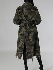 preiswerte Trenchcoats-Damen Trenchcoat Bequem Knöpfe Tasche Modern Streetstyle Tarnung Outdoor Ausgehen Einreihig Lang Umlegekragen Normale Passform Langarm Oberbekleidung Hellgrün Dunkelgrün Herbst Winter