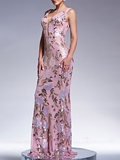 cheap FLORALS-Mermaid / Trumpet Evening Gown Elegant Dress Formal Wedding Floor Length Sleeveless V Neck Lace with Sequin