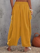baratos Calça de linho de algodão simples-Mulheres Calças de linho de algodão chinês Moda Básico Casual Comprimento total Cintura Alta Tecido Bolsos Com Cordão Conforto Exterior Micro-Elástica Férias Rua Diário Branco Amarelo fúcsia cáqui