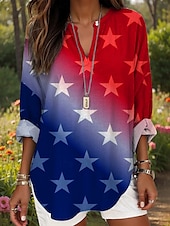 preiswerte Unabhängigkeitstag Top-Unabhängigkeitstag Damen Patriotisches Vierteljuli Bluse Grafik Flagge Stylisch Modern Lässig Langarm V-Ausschnitt Reguläre Oberteile Täglich Feiertagsdruck Schwarz Weinrot Blau Staubiges Blau Sommer