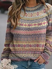 economico Motivi grafici e dettagli-Per donna Felpa Maglione Casual Morbido Floreale A Coste Girocollo Lavorato a maglia Stampato Manica Lunga Top Regolari Maglia All&#039;aperto Quotidiano Ferie Rosso Blu Autunno Inverno
