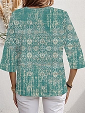 levne Dámské boho topy-Dámské Halenka Grafika Kašmírový vzor Havajské stylové Na běžné nošení 3/4 délka rukávu Do V Běžné topy Denní Dovolená Jdeme ven Tisk Vodní modrá Fialová Trávová zelená Léto Jaro Podzim