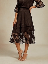 preiswerte Chiffon -Röcke-Damen Rock Elegant Midi Mittlere Taille Röcke Blumenmuster Geschichtet Unelastisch Party Lässig Braun Sommer Chiffon