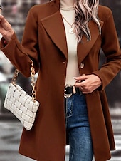 preiswerte Wintermäntel-Damen Mantel Warm Bequem Knöpfe Mode Einfach Straße Ferien Einreihig Lang Umlegekragen Normale Passform Langarm Oberbekleidung Schwarz Aprikose Kaffee Herbst Winter
