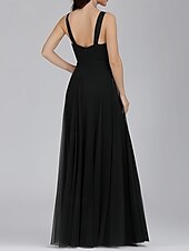 abordables Robes pour invitées de mariage-Robes D&#039;invitée de Mariage A-Ligne Élégante Robe D&#039;invitée de Mariage Engagement Longueur Totale Sans Manches Décolleté V Mousseline avec Plis Papillon