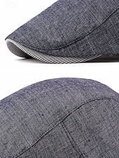 preiswerte Herrenhüte-Verstellbare Schiebermütze aus Leinen für Herren, leichte, atmungsaktive Zeitungsjungenmütze mit Streifendetail, Vintage-Ivy-Cap-Stil für Freizeitausflüge und den Alltag
