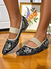 abordables Années 1950-Ballerines Mary Jane en jacquard doré pour femme avec bride élastique – Chaussures à talons bas élégantes de style vintage des années 1950 pour mariages, goûters et occasions formelles