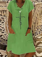 abordables Robes Bohémiennes-Femmes Robe Midi Robe en lin Robe Décontractée Robe bohème Robe Imprimée Élégant Mode Classique Manches bouffantes Vacances Fête Robe d&#039;Automne Coupe régulière Abstrait Manche Courte Col en V Jaune