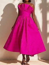 economico Abiti da cocktail-Abiti da cocktail a trapezio con volant, eleganti, formali, semiformali, da sposa, lunghezza tè, midi, senza maniche, senza spalline, in raso, con tasche, 2025