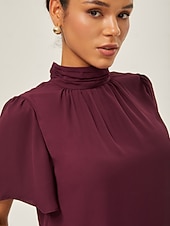 economico camicie, top e camicette-elegante completo in chiffon arricciato con collo alto