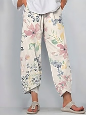 abordables Pantalon droit-Femmes Jambe large Chinos Pantalons Amples ancien Basique Occasionnel Longueur cheville Taille haute Fleuri Graphique Patchwork Cordon de serrage Impression Respirant Non Elastique Extérieur Vacances