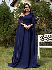 voordelige BLAUW-A-Lijn Quinceanera Jurken Elegante Jurk Formele Bruiloft Vloerlengte Mouwloos One Shoulder Chiffon met Plooitjes