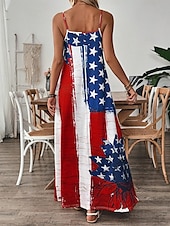 cheap Independence Day Dress-Independence Day Women&#039;s Patriotic Fourth of July Maxi Dress A Line Dress Slip Dress Vacation Casual Outdoor Going out Regular Fit Graphic American Flag Sleeveless V Neck Spaghetti Strap Blue