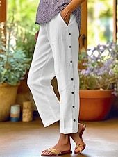 abordables Pantalon uni en coton et lin-Femmes Pantalon en coton et lin Pantacourt Mode Occasionnel Longueur cheville Taille Moyenne Uni Taille Élastique Respirant Confortable Rue Tenue quotidienne Sortir Noir Blanche bleu marine Bleu Ciel