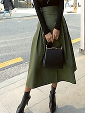 preiswerte Schlichte Röcke-Damen Rock A-Linie Mode Lässig Maxi Hohe Taille Röcke Einfach Tasche Mikroelastisch Straße Täglich Schwarz Armeegrün Khaki Sommer Polyester Baumwollmischung