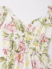 baratos Vestidos Florais Elegantes-Feminino Vestido de chiffon Vestido Longo Amarelo Verão Decote Princesa Elegante Férias Moda S M L