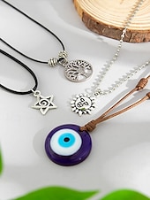 abordables Collier pour femme-Ensemble de colliers à breloques bohèmes superposés pour femmes – pendentifs multicouches mauvais œil, soleil et étoile avec tour de cou en perles, pour la mode spirituelle, les festivals et le quotidien