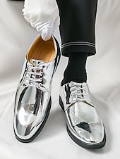 Χαμηλού Κόστους Derby παπούτσια-Πολυτελή χρυσά γαμήλια παπούτσια για τον γαμπρό – λαμπερά δερμάτινα επίσημα παπούτσια για άνδρες