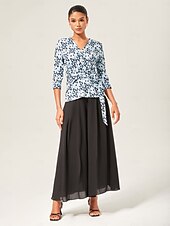 baratos Blusas e Camisas-top elástico com estampa geométrica e amarração na cintura