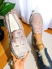 abordables Baskets femme-Baskets à plateforme en maille strass pour femmes - Chaussures décontractées respirantes et scintillantes avec semelle épaisse pour les rendez-vous quotidiens et les sorties élégantes