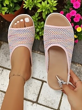 abordables Sandalias deslizantes-Sandalias de malla tejida de colores para mujer: sandalias ligeras con punta abierta y comodidad aireada, perfectas para recados en la ciudad, paseos por la playa y relajación en el patio.