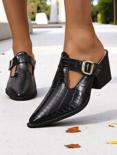 abordables Sabots et mules femme-Mules à talon bloc pour femme en relief croco – chaussures à enfiler avec boucle décorative et design découpé, chaussures de ville élégantes pour le bureau, le travail et le quotidien