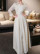 preiswerte Bodenlänge-A-Linie Brautmutter Kleid Eleganter Hemdkragen Knöchellang Polyester Langarm mit Spitze Gurt  Band
