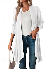 abordables Cardigans et vêtements d&#039;extérieur-Femmes Pull Cardigan Vacances Mode Quotidien Couleur Unie Côtelé Ouvert devant Tricoté manche longue Hauts Longs Tricoter Fête Sortir Week-end Noir Blanche Automne Hiver