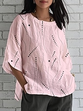 cheap Stripe&amp;Geometric Tops-Women&#039;s Blouse Graphic Striped Bohemia Daily Stylish 3/4 Length Sleeve Crew Neck Regular Tops Daily Holiday Print White Pink Sky Blue Summer Spring