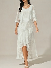 voordelige Feestjurken-Dames Maxi-jurk Jurk met ruches Elegant Bruiloft Bruiloft gast Avond Feest Normale pasvorm Bloemig Mouwloos U-hals Wit Zomer Lente