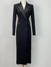 Smokingkleid Mantel Formell Hochzeitsgast Formeller Abend Satin Elegant Langarm Knöchellänge Hemdkragen Doppelreihig preiswerte Smokingkleider-Smokingkleid Mantel Formell Hochzeitsgast Formeller Abend Satin Elegant Langarm Knöchellänge Hemdkragen Doppelreihig