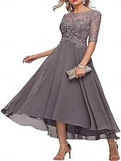 preiswerte Bodenlänge-A-Linie Brautmutterkleid Elegant Rundhalsausschnitt Knöchellänge Spitze Halbarm mit Einfarbig 2025