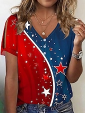 abordables Top jour de l’indépendance-T-shirt patriote pour femmes graphique avec drapeau vintage stylé classique à manches courtes col en V hauts réguliers imprimé quotidien sortant week-end rouge violet vert été printemps
