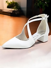 abordables cocktail-Escarpins à talons carrés et bout pointu en satin ivoire pour femmes - chaussures élégantes à brides croisées pour banquets formels et cocktails