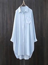 お買い得  シャツジャケット-女性用 シャケット 快適 高通気性 ボタン カジュアル 平織り バケーション ストリート カジュアル デイリーウェア シングルブレスト ロング ラペル レギュラー 長袖 アウターウェア ホワイト ブルー 春 秋